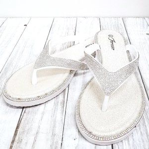 Used White Rhinestone Jewel Thong Flip Flop Sandal